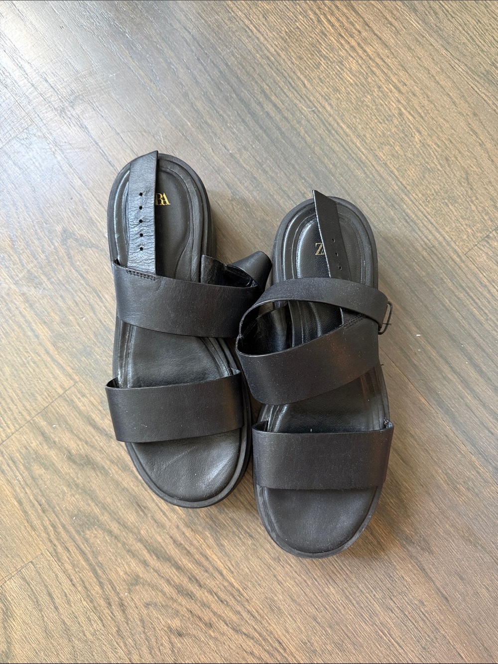 ZARA Women’s Black Triple-Strap Leather Sandals